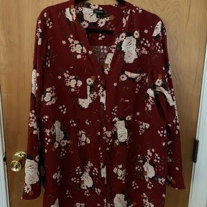 Maroon long sleeve floral baby doll top